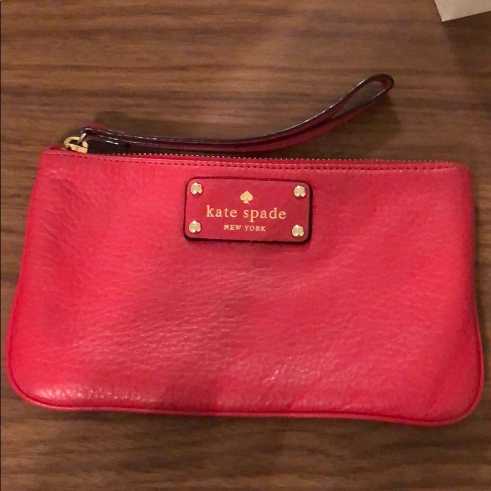 Kate Spade red pebble leather wristlet